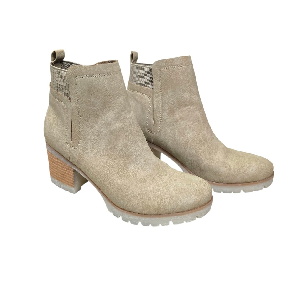Kork-Ease Womens Elsie Beige Chelsea Block Heel Lug Sole Ankle Boots Size 10